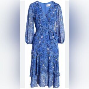 Eliza J Floral Long Sleeve Chiffon Midi Dress